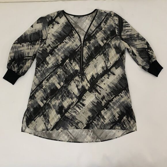 Lafayette 148 Blouse Women S Black Gray Abstract Zip Lightweight Flowy Designer - Picture 1 of 7